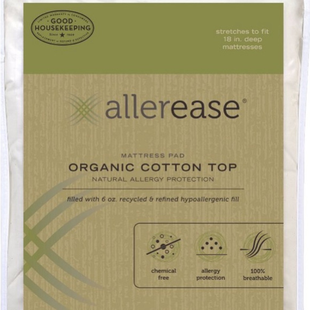 NWT ALLEREASE NATURALS ORGANIC COTTON TOP MATTRESS PAD TWIN SIZE